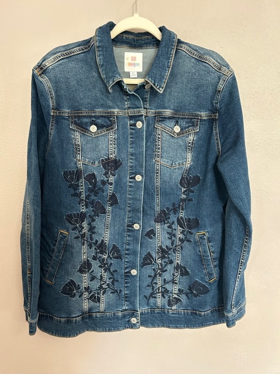 LuLaRoe Jackets & Blazers - LuLaRoe Blue Denim Jacket with Navy Floral Embroidery